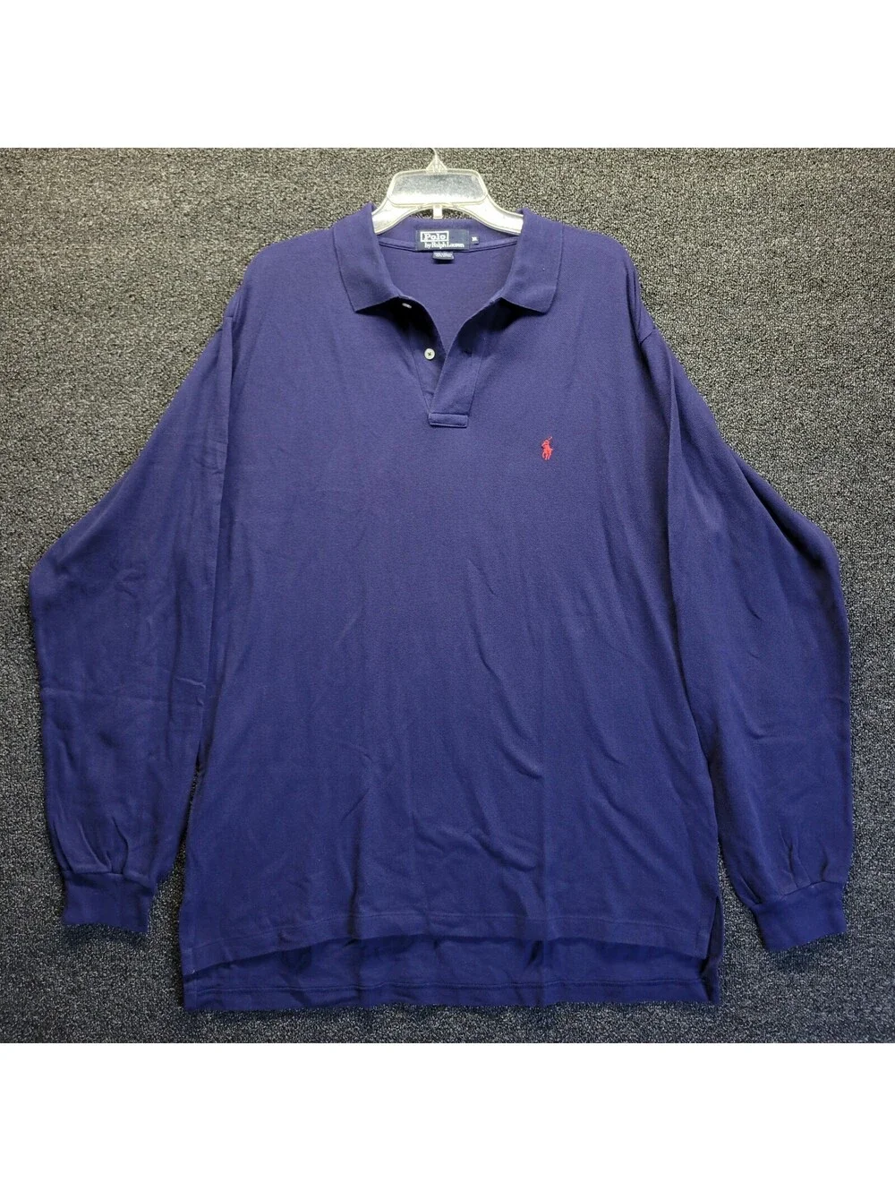 Vtg Polo Ralph Lauren Blue Solid Polo Shirt Mens Sz XL Long Sleeve Collar Shirt